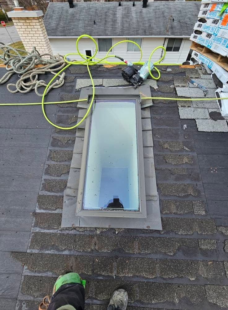 Old skylight area showing damage
